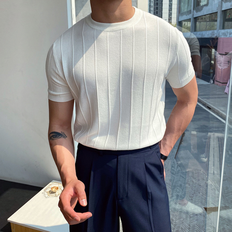 Men's Korean Round Neck Short Sleeve Knit Shirt