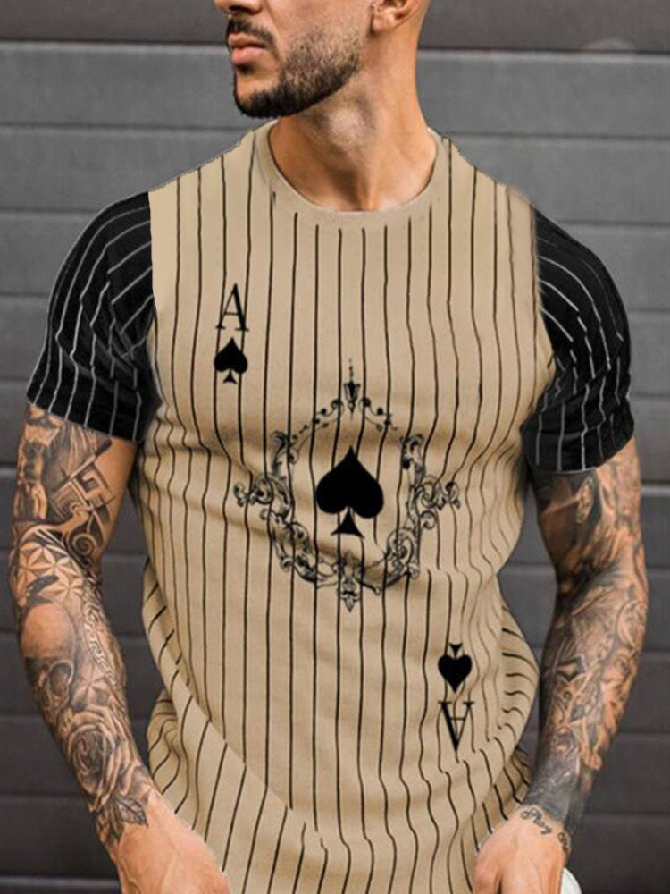 Men's Summer Short Sleeve 3D Printed Striped T-Shirt