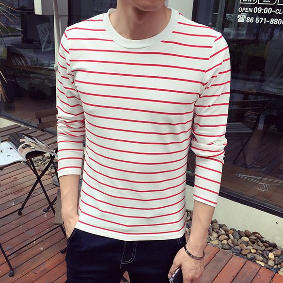 Men's Korean Style Slim Fit Long Sleeve Striped T-Shirt