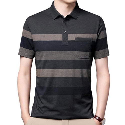 Men's Short Sleeve Striped Business Shirt with Pocket