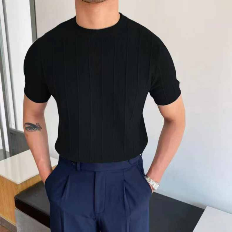 Men's Korean Round Neck Short Sleeve Knit Shirt