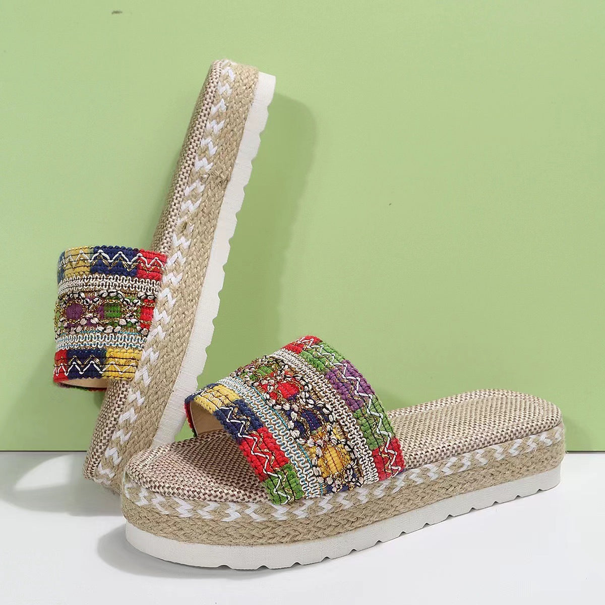 Fashion Retro Ethnic Women's Thick Bottom Slippers