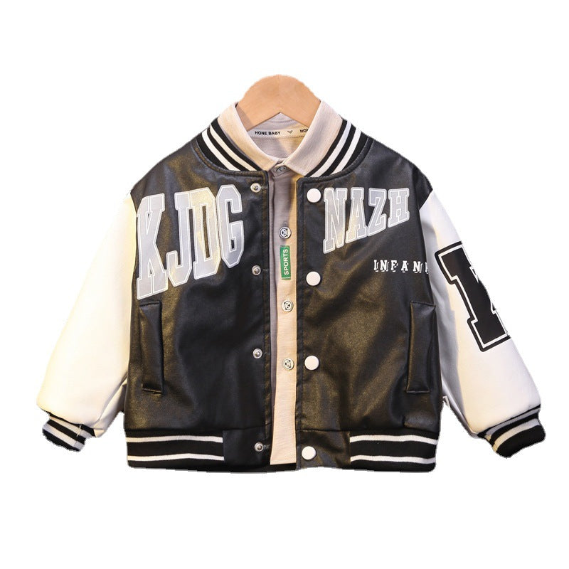 Baby Boys Letter Print Baseball Jacket with Stripes