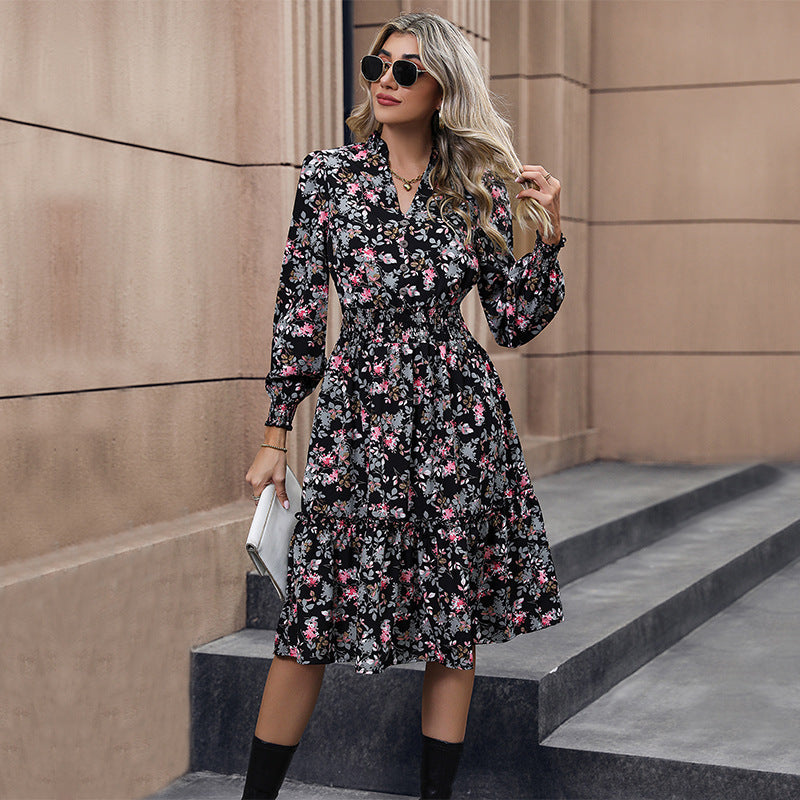 Women's Casual Long Sleeve Floral Dress
