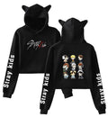 Kpop StrayKids Hoodie Felix Jisung Minho Bangchan Cat Ear Sweatshirt Crop Top Sweater for Women