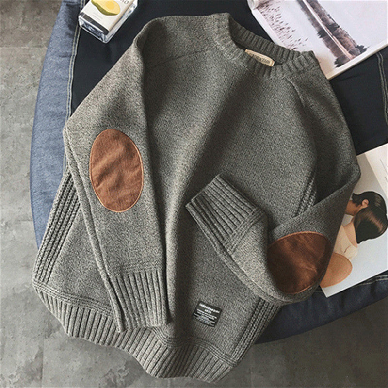 Men's Knitted Pullover Sweater with Fashion Patch Design
