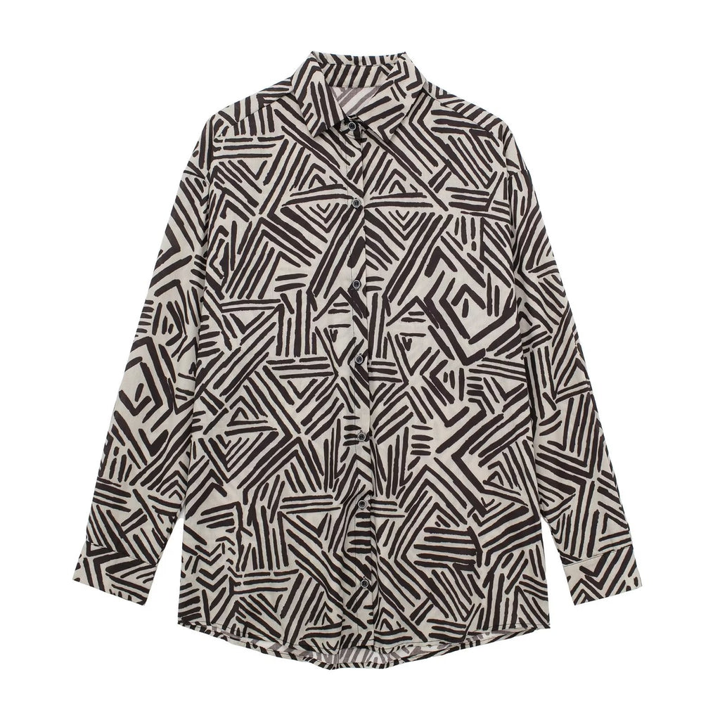 Women's Printed Long Sleeve Cotton Shirt and Wrap Set