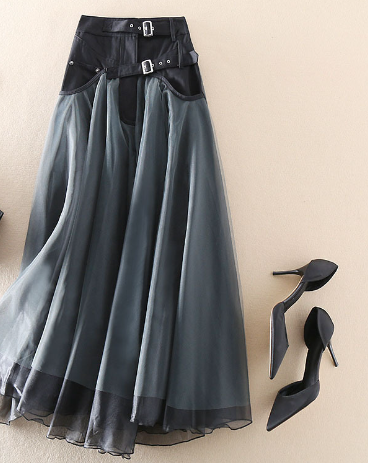 Ladies High Waist Paneled Mesh Skirt