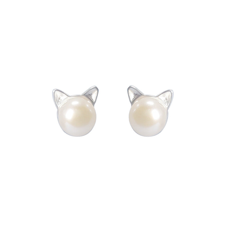 925 Silver Freshwater Pearl Cat Ear Earrings