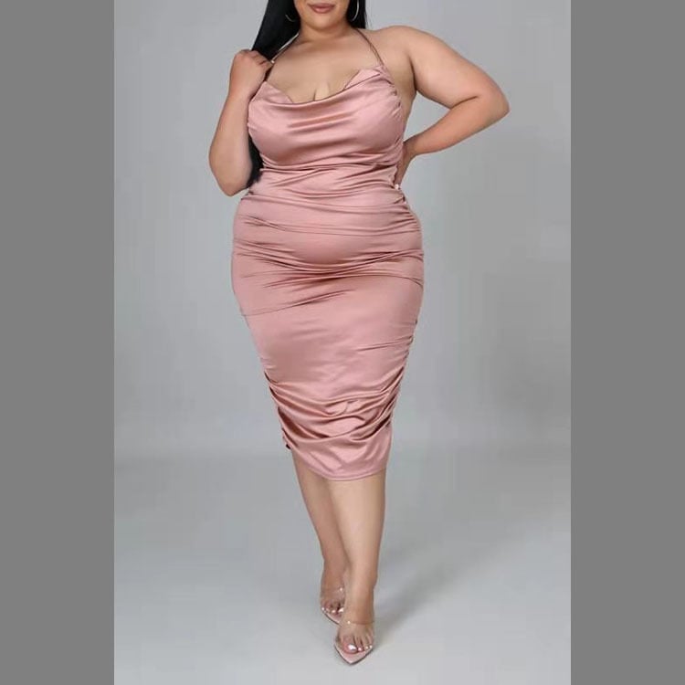 Loose French Dress in Stretch Satin for Commuting