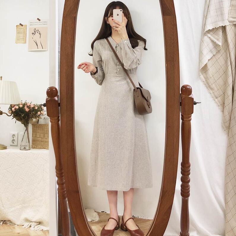Korean Style Long Sleeve Checkered Dress
