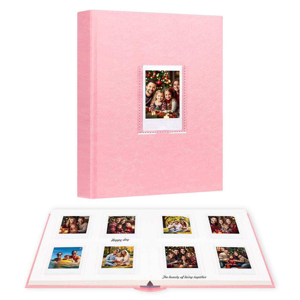 128 Pockets Photo Album with Writing Space Front Window For Polaroid Photo Albums 3 Inch Compatible with Fujifilm Instax Mini 12 11 9 8 7s 40 EVO Polaroid 300 HP Sprocket K-pop Photocards (Pink)