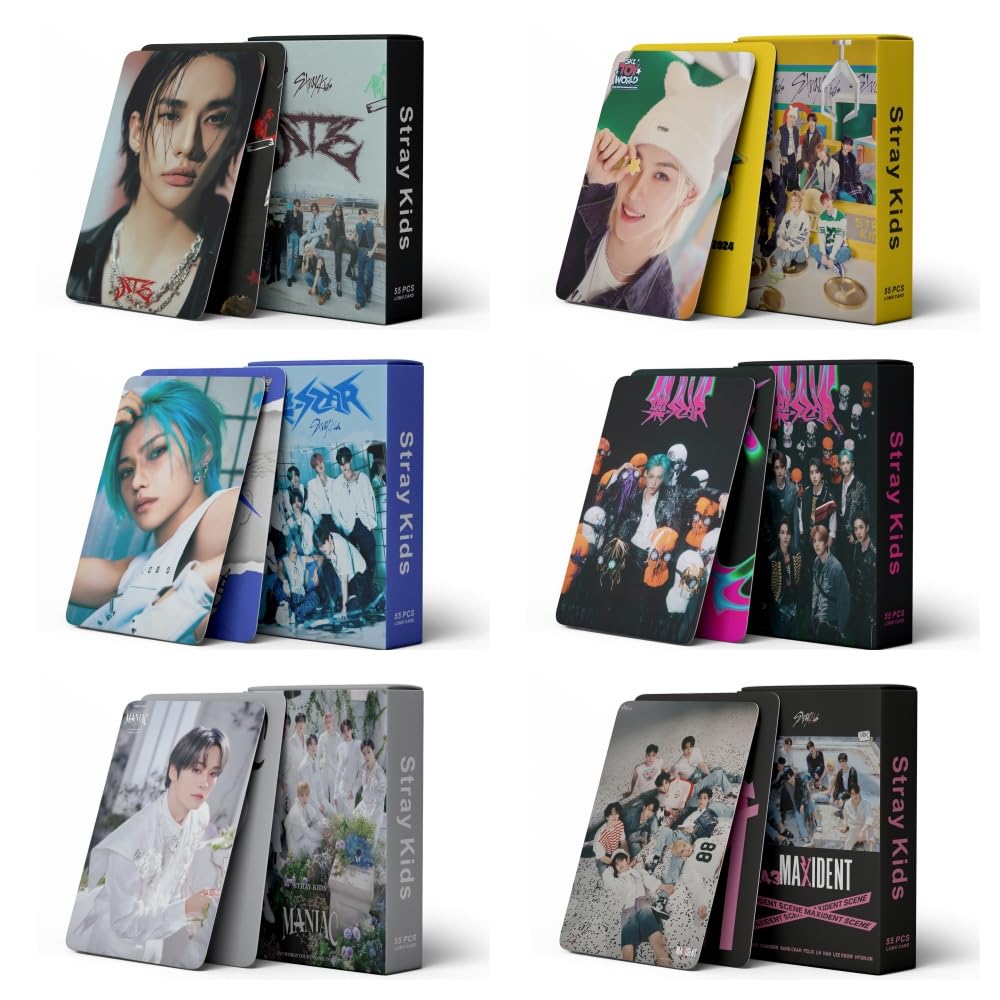 QXCUSJ 6 Boxes/330Pcs Stray Kids Photocards Kpop Stray Kids Merchandise SKZ Lomo Card Set Album Card Fans