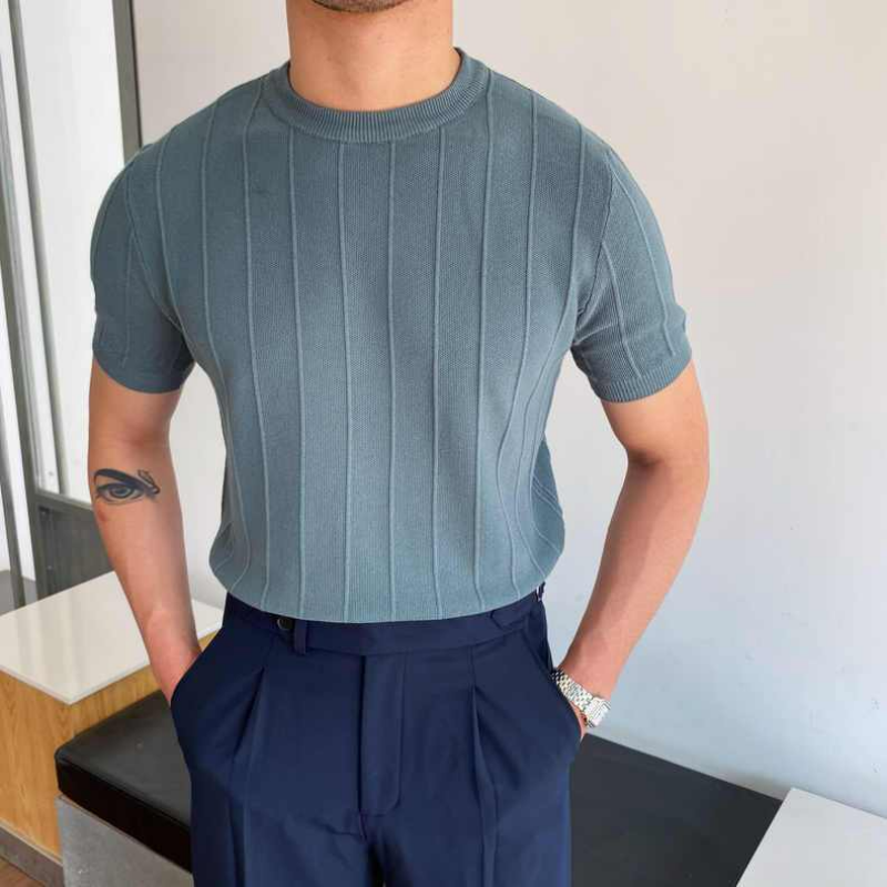 Men's Korean Round Neck Short Sleeve Knit Shirt