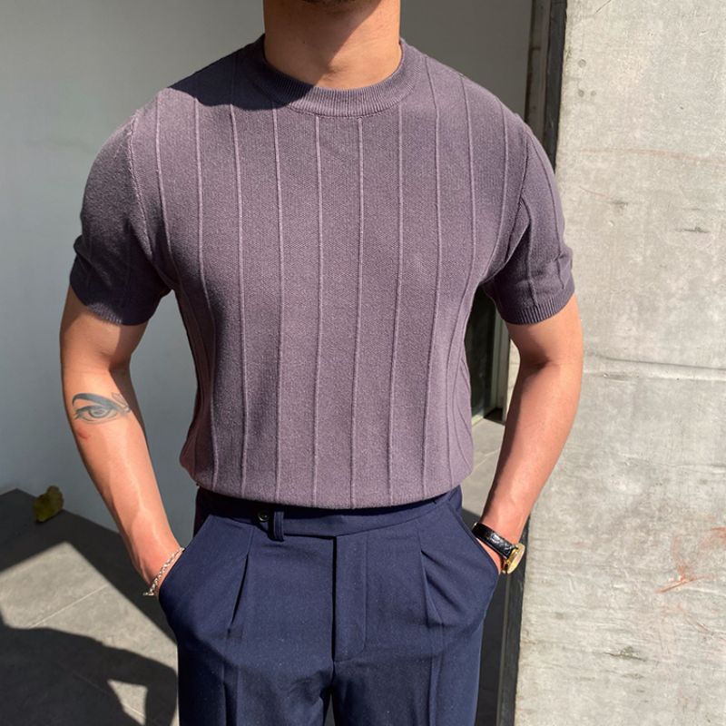 Men's Korean Round Neck Short Sleeve Knit Shirt