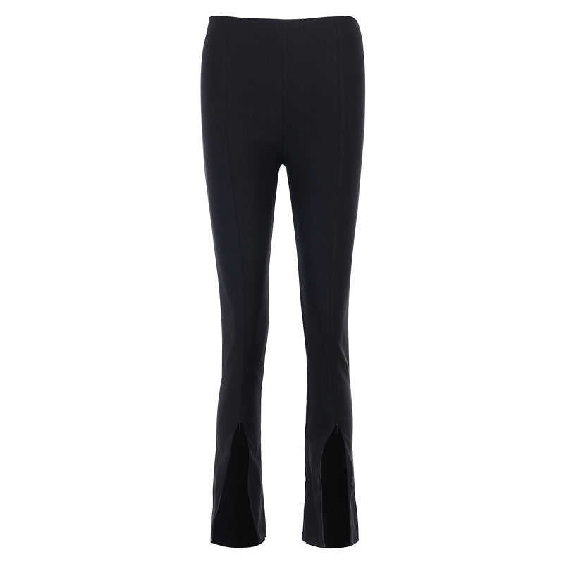Zipper Slit Slim Flared Cropped Trousers