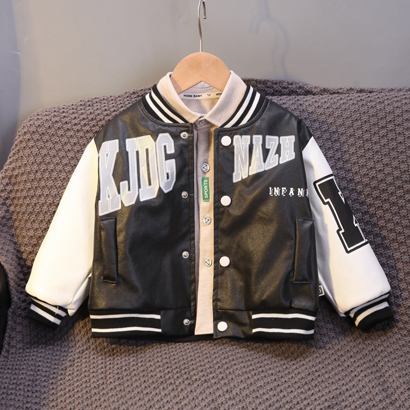 Baby Boys Letter Print Baseball Jacket with Stripes