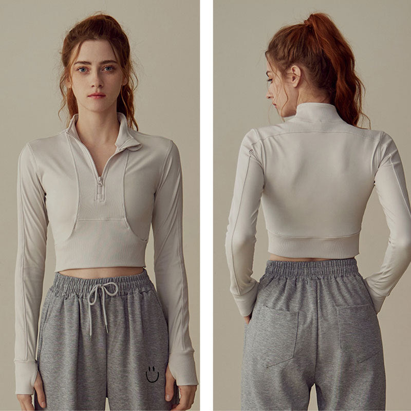 Slim Fit Long Sleeve Half-Zip Yoga Jacket for Women