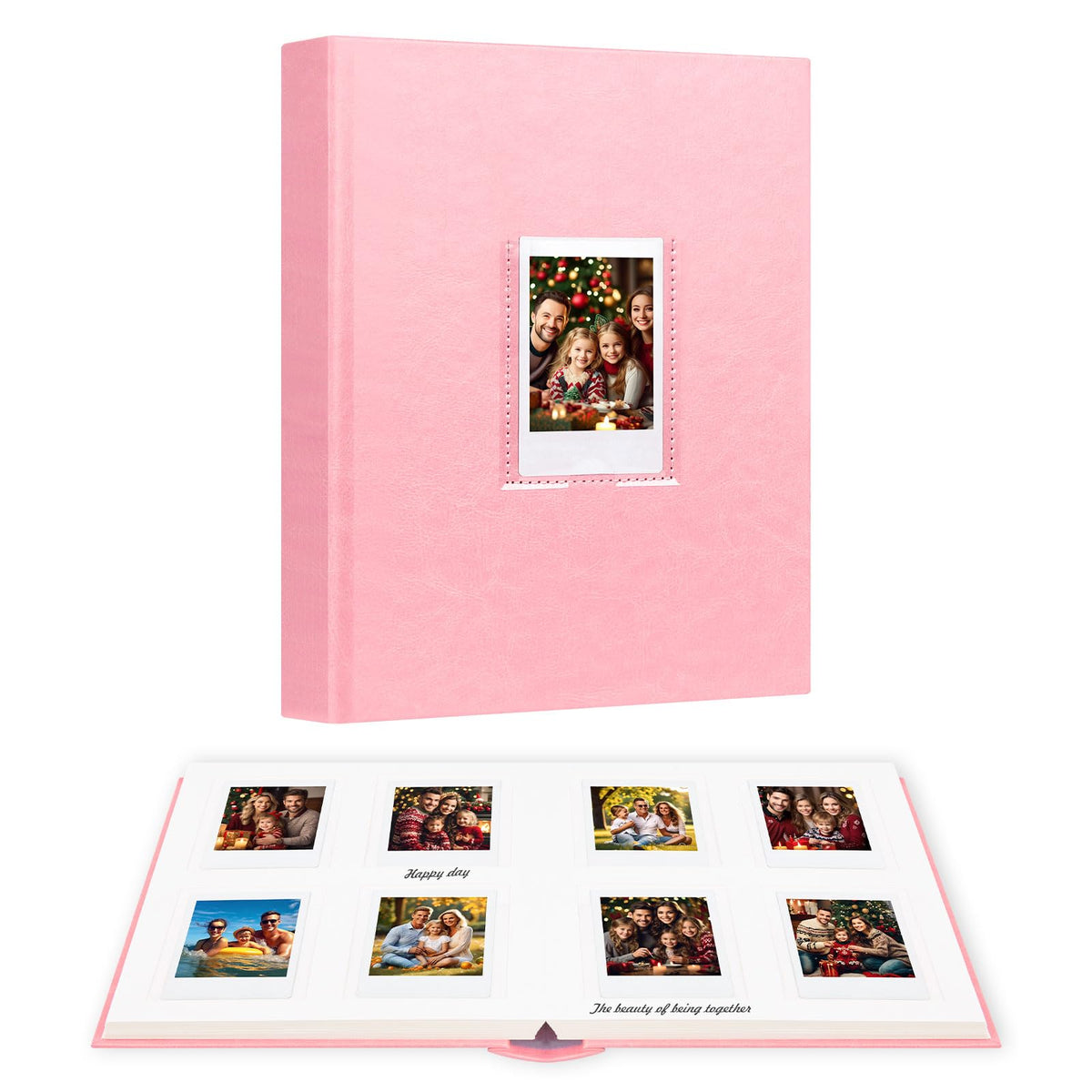 128 Pockets Photo Album with Writing Space Front Window For Polaroid Photo Albums 3 Inch Compatible with Fujifilm Instax Mini 12 11 9 8 7s 40 EVO Polaroid 300 HP Sprocket K-pop Photocards (Pink)
