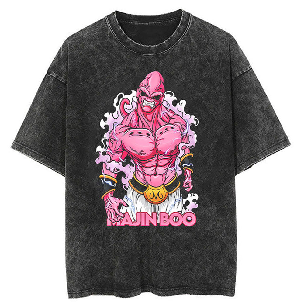 Washed Black Dragon Ball Anime T-shirt for Summer Fashion