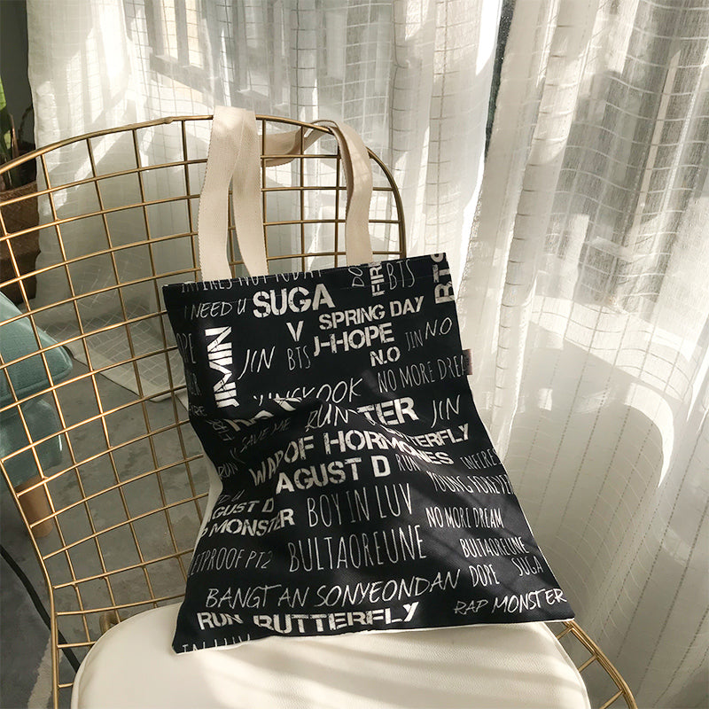 BTS Themed Tote Bag for Students and Travel Use