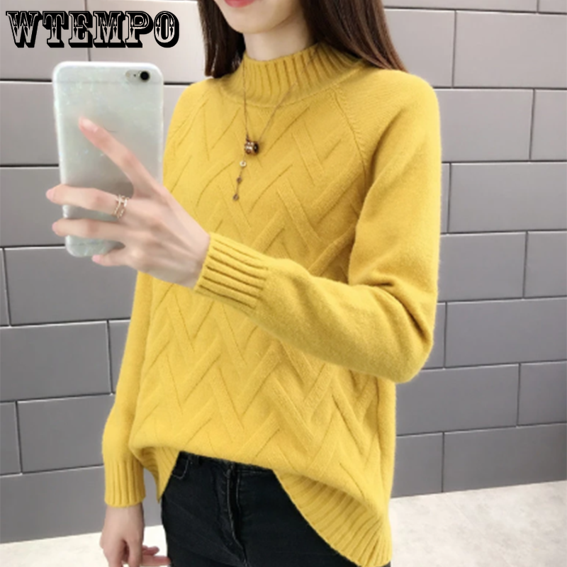 Autumn Winter Women's High-Neck Slim Rib Knit Sweater