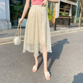 Mid-Length High Waist Chiffon A-Line Beaded Skirt