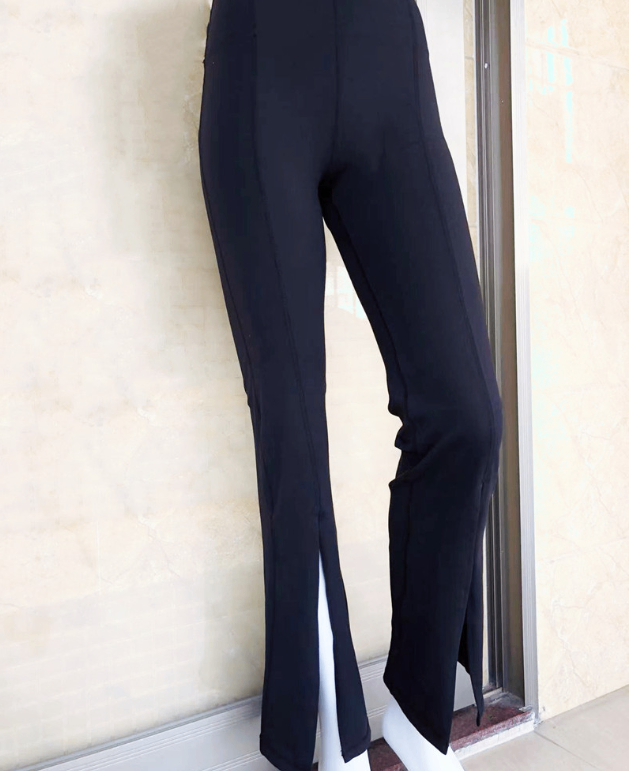 Zipper Slit Slim Flared Cropped Trousers