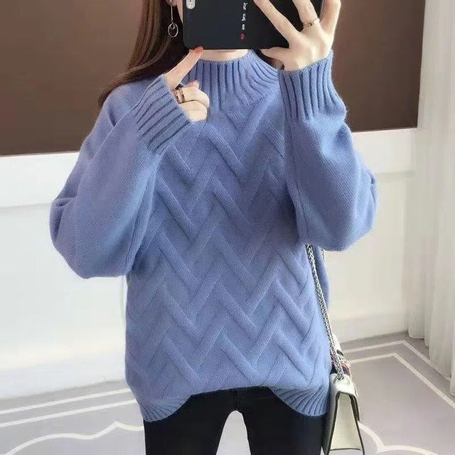 Autumn Winter Women's High-Neck Slim Rib Knit Sweater