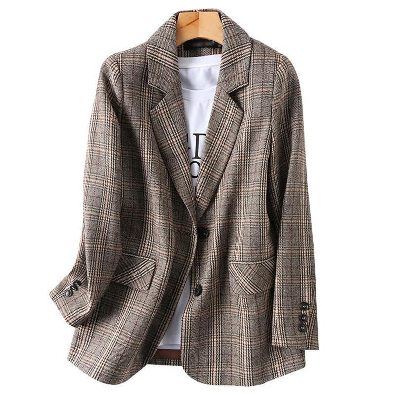 Women's Retro Plaid Loose Single-Breasted Suit