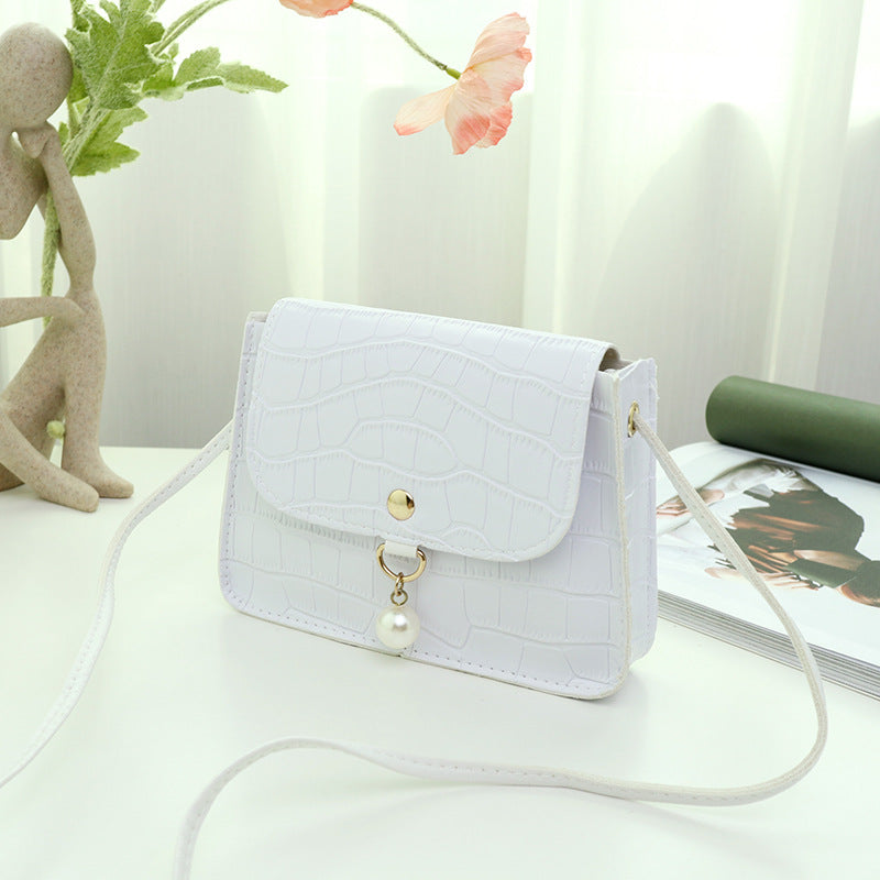 Mini Pearl Shoulder Bag with Crocodile Texture