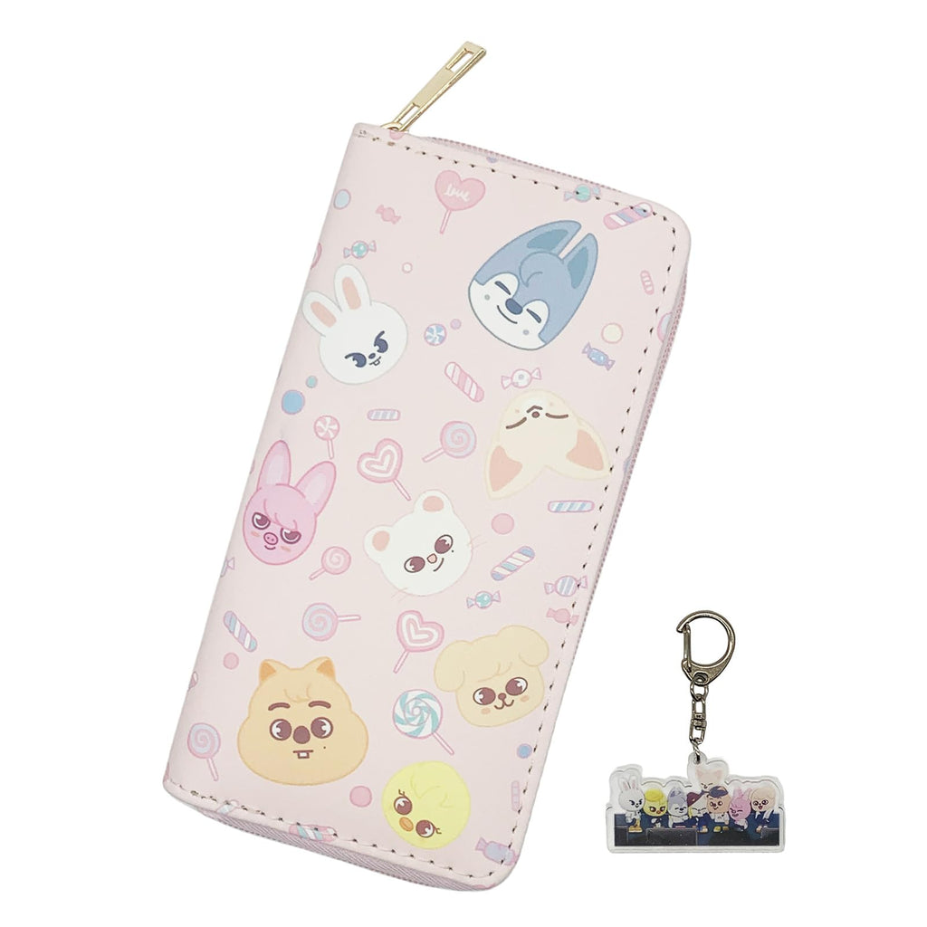 Educatgame Kpop Wallet with Bag Charm Cute Faux Leather Long Wallet/Clutch Purse Cute Stuff/Accessories or Gift for Teen GirlsWomen