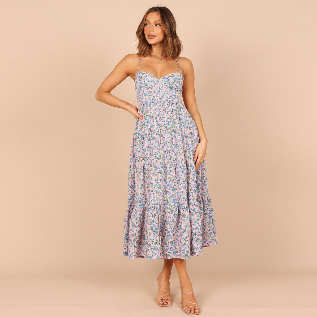 Floral A-line Dress with Split Strap Design