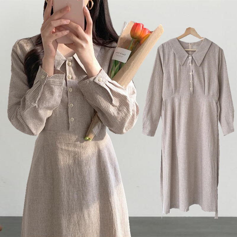 Korean Style Long Sleeve Checkered Dress