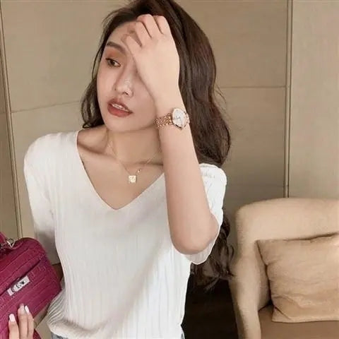 Loose Fit Chicken Heart Collar Ice Silk T-Shirt