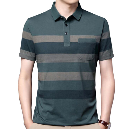Men's Short Sleeve Striped Business Shirt with Pocket