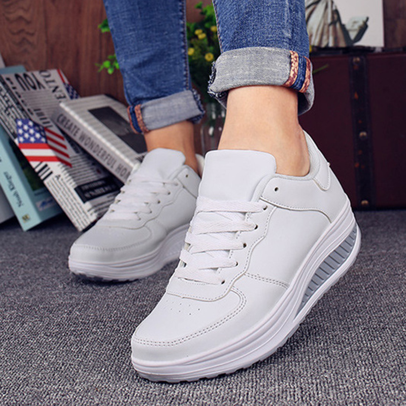 Breathable Leather Sneakers with Waterproof Wedge Platform