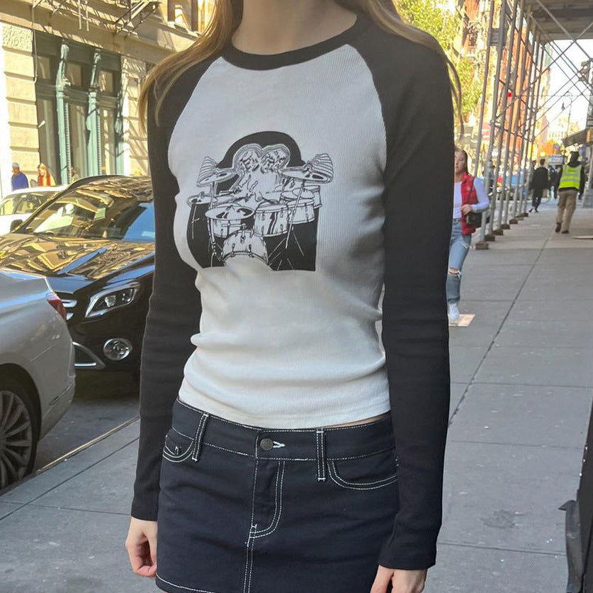 Women’s Printed Rib Raglan Contrast T-Shirt