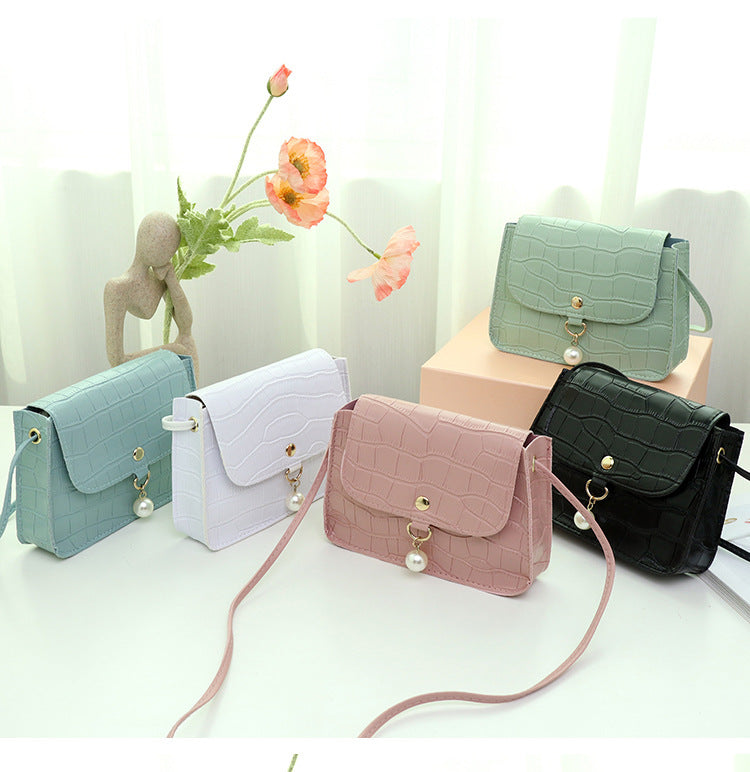 Mini Pearl Shoulder Bag with Crocodile Texture