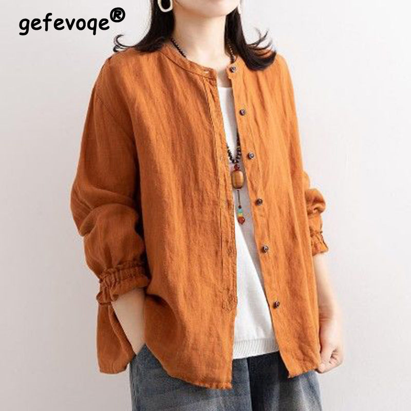 Vintage Cotton Linen Casual Shirt for Spring and Autumn