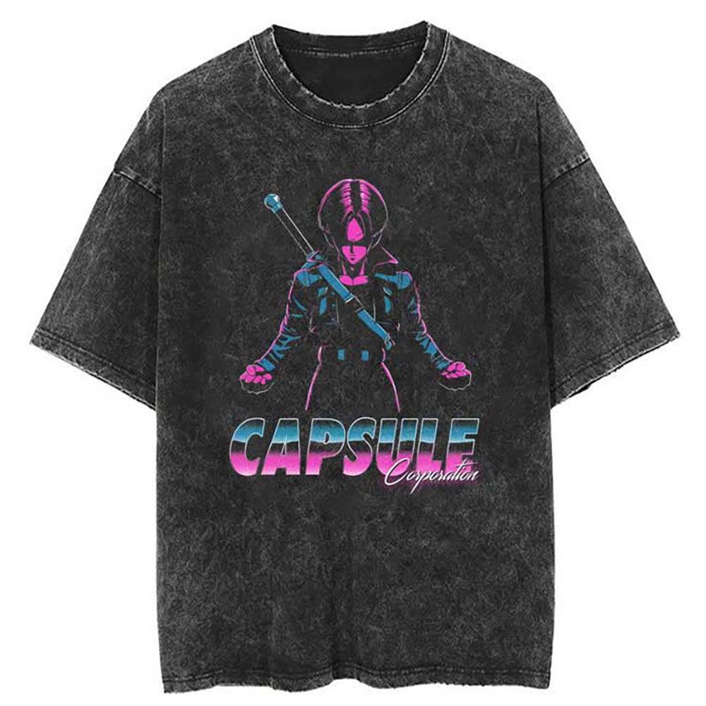 Washed Black Dragon Ball Anime T-shirt for Summer Fashion