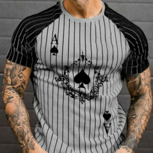 Men's Summer Short Sleeve 3D Printed Striped T-Shirt