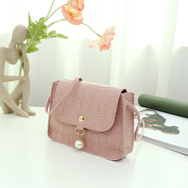 Mini Pearl Shoulder Bag with Crocodile Texture