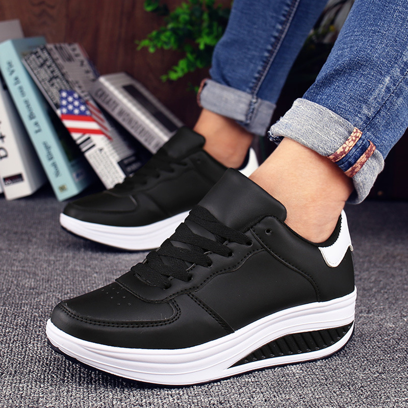 Breathable Leather Sneakers with Waterproof Wedge Platform