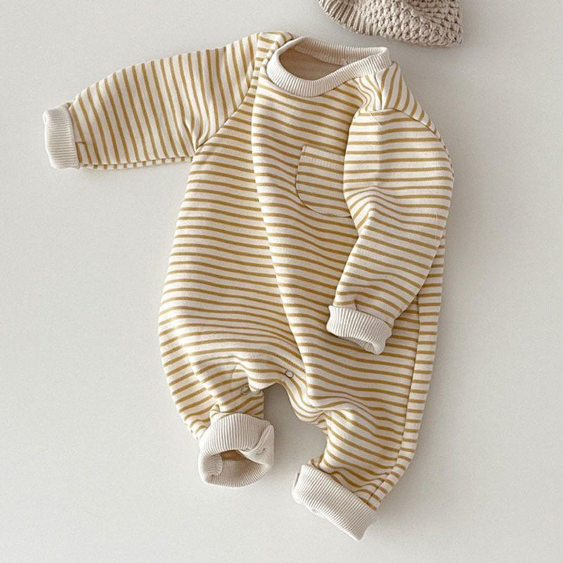 Striped Long-Sleeved Jumpsuit for Baby Boys and Girls