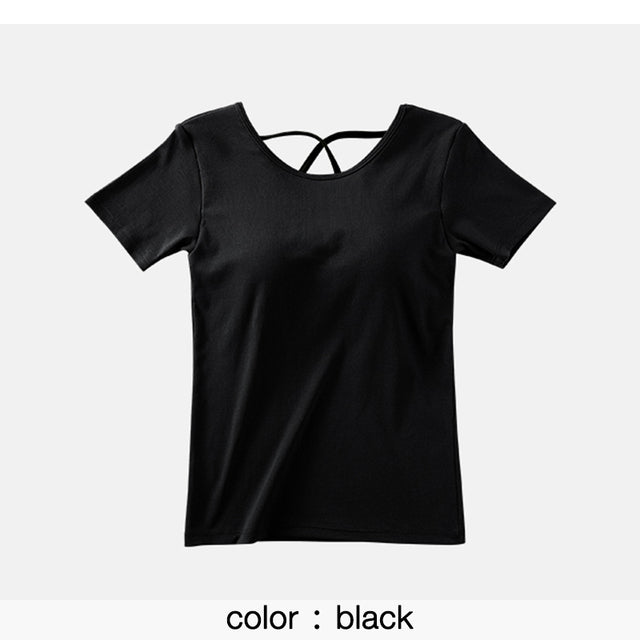Korean Casual Cotton T-Shirt with Built-in Bra for Women
