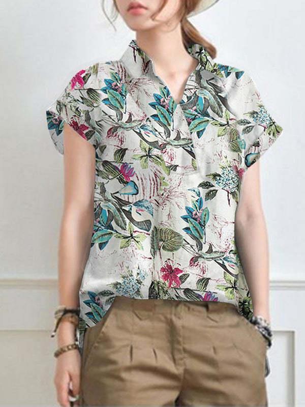 Vintage Short Sleeve Printed Shirt for Women