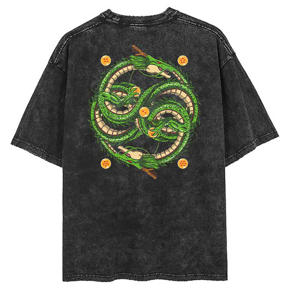 Washed Black Dragon Ball Anime T-shirt for Summer Fashion