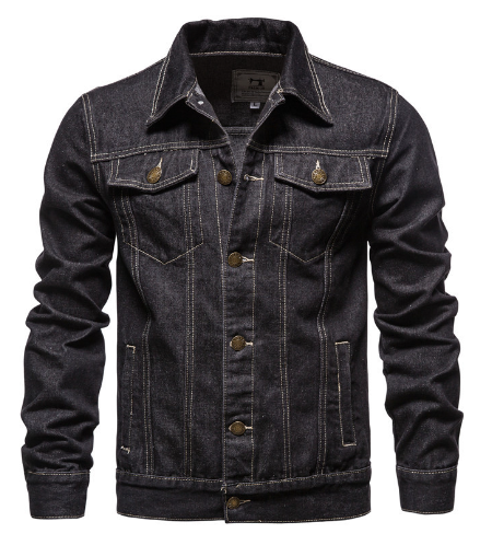 Men's Casual Blue Denim Jacket with Lapel Design