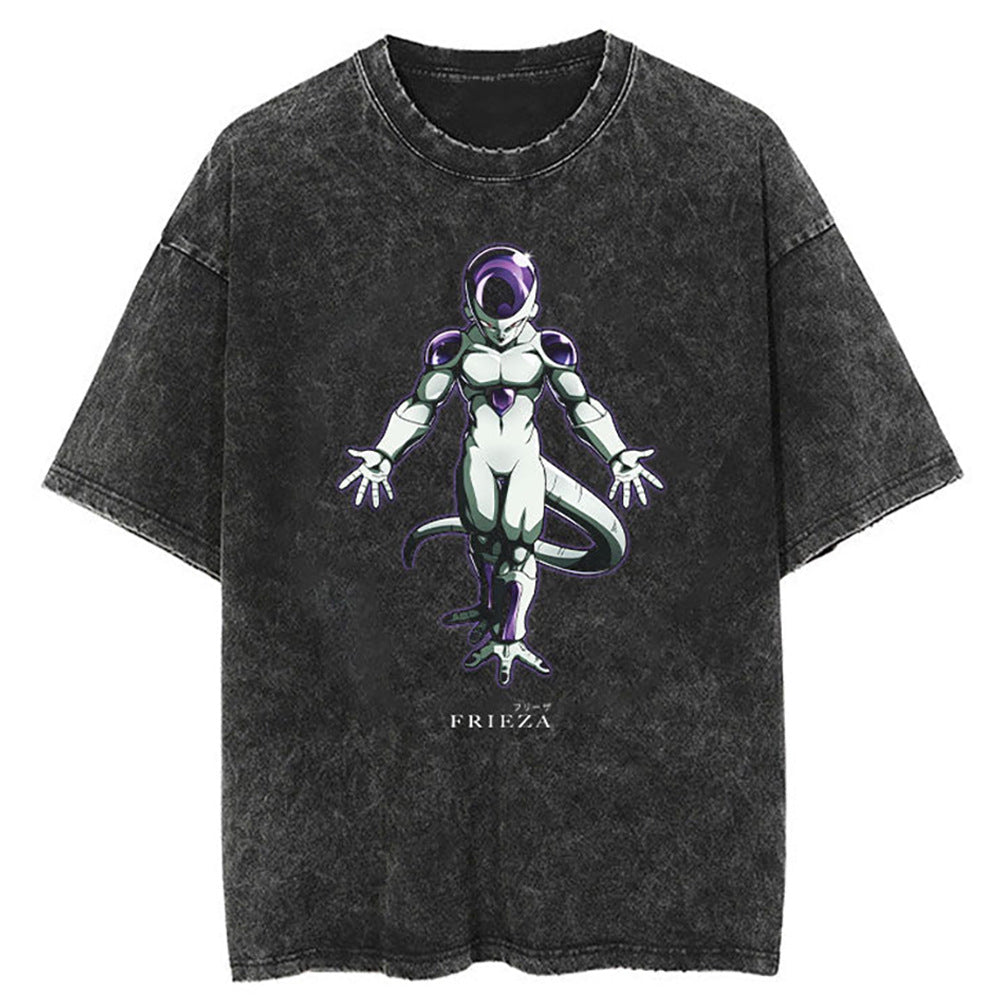 Washed Black Dragon Ball Anime T-shirt for Summer Fashion